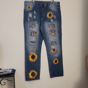 Sunflower Embellished Distressed Skinny Jeans